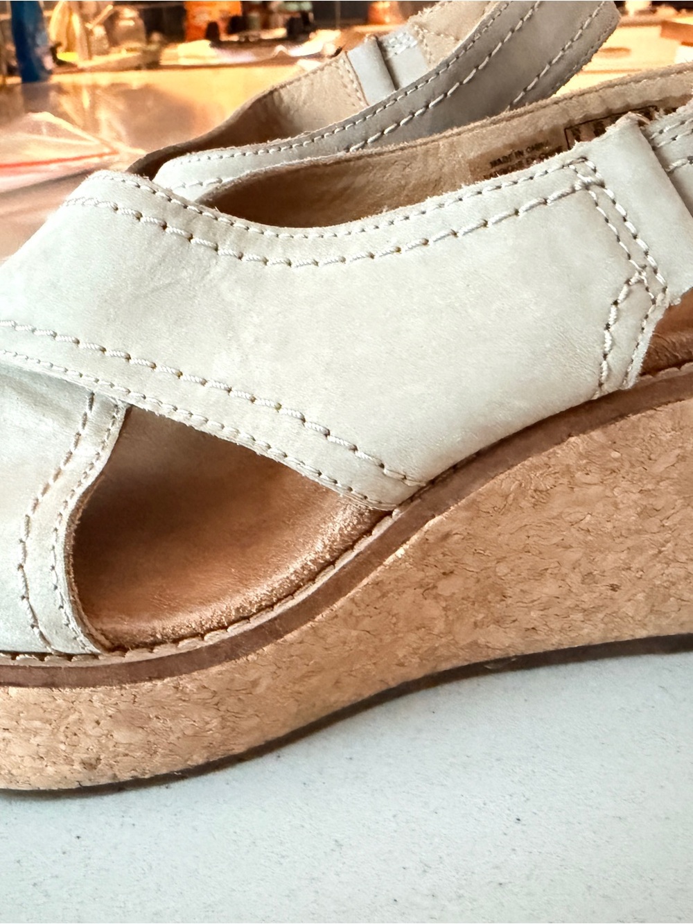 Clarks Neutral Beige Cork Wedge Sandals